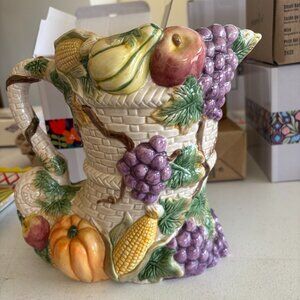 THANKSGIVING Vintage OCI Bounty Pitcher w/handle Cornucopia 1993 Horn of Plenty